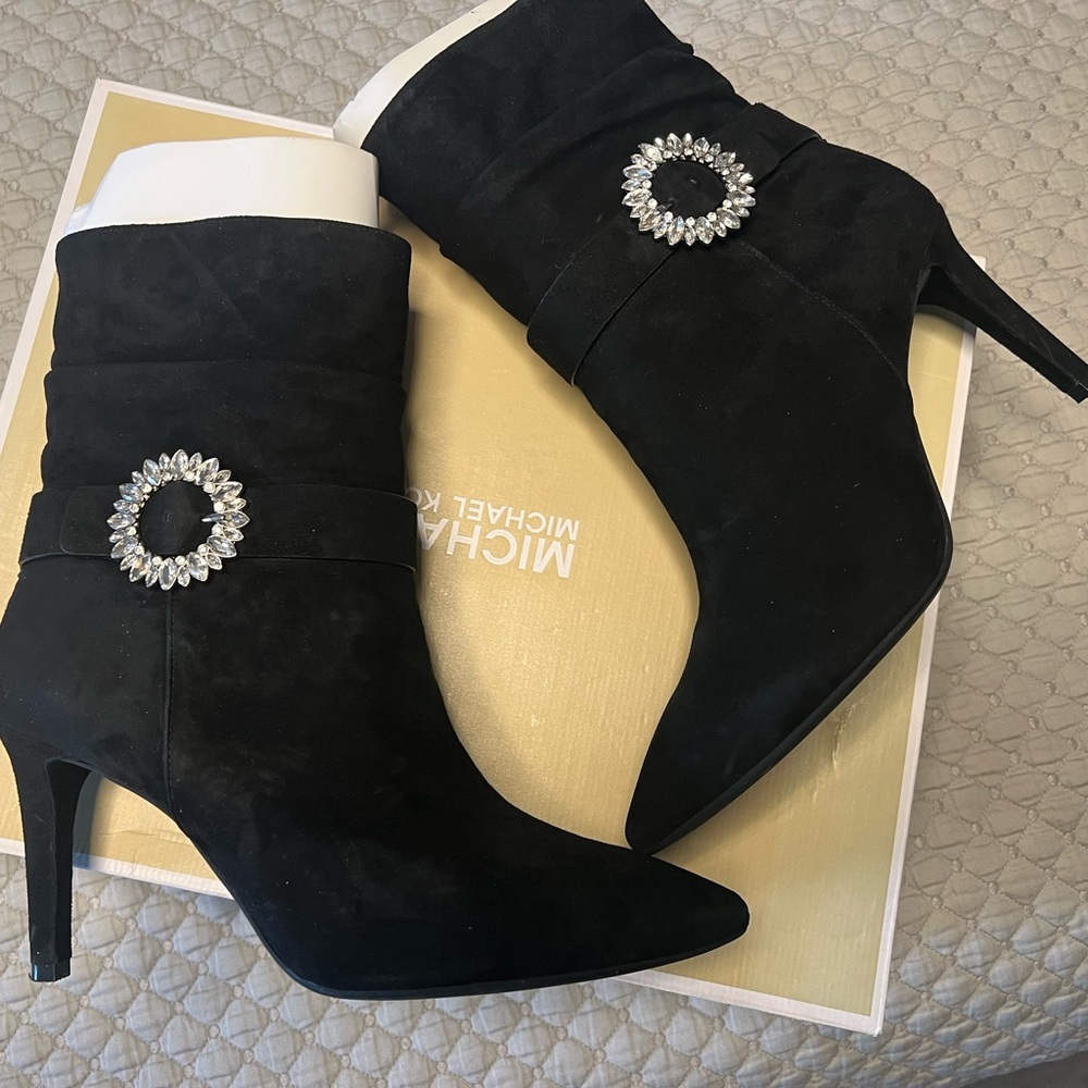 Michael Kors Black Heeled Boots with Rhinestone Detail